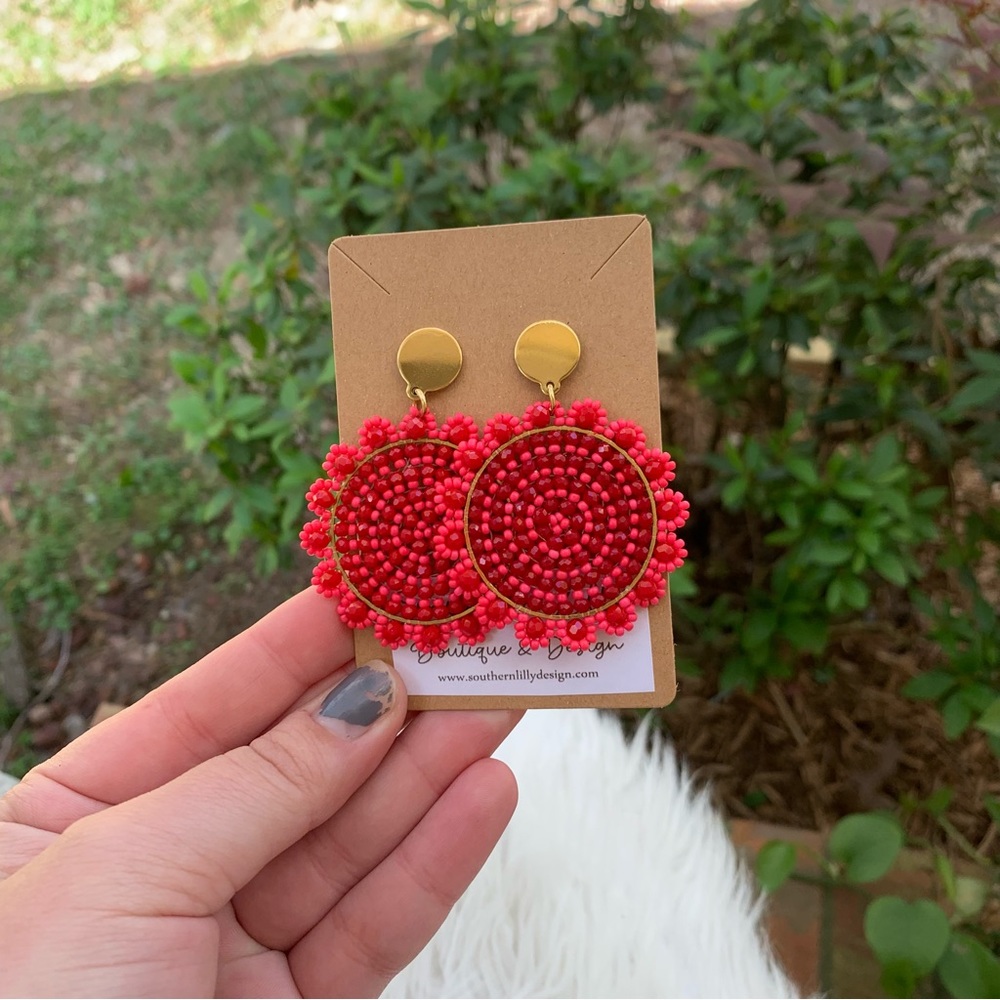 Hot Pink Round Beaded Earrings